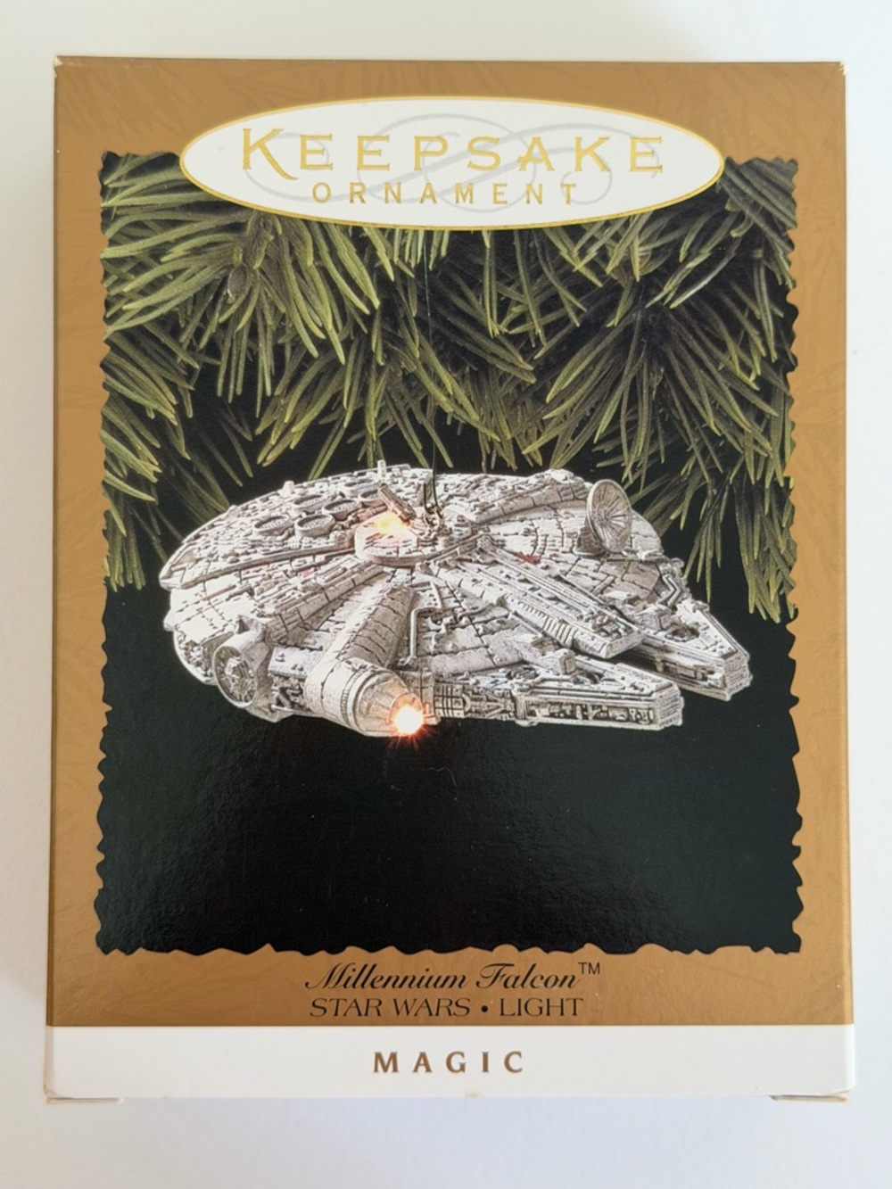 Vintage Hallmark Star Wars Millennium Falcon Keepsake Ornament 1996 LIGHTS NIB